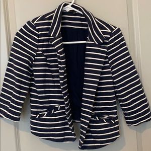 Navy & White Striped Cropped Blazer